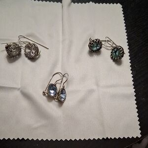 Noah Zuman Sterling Silver And Glass/Crystal Earrings 3 Pair Good Condition